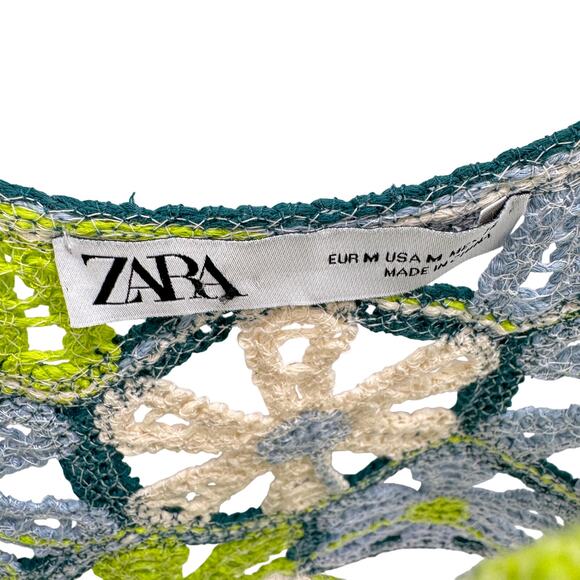 Zara Women's Multicolor Crochet Knit Flower Crop Tank Top Size Medium - Picture 4 of 4